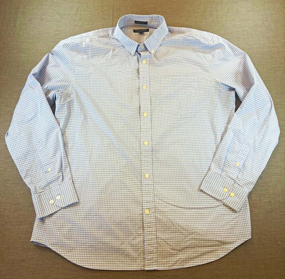 Banana Republic Slim Flex Fit Mens XL Blue/White Check Stretch Dress Shirt
